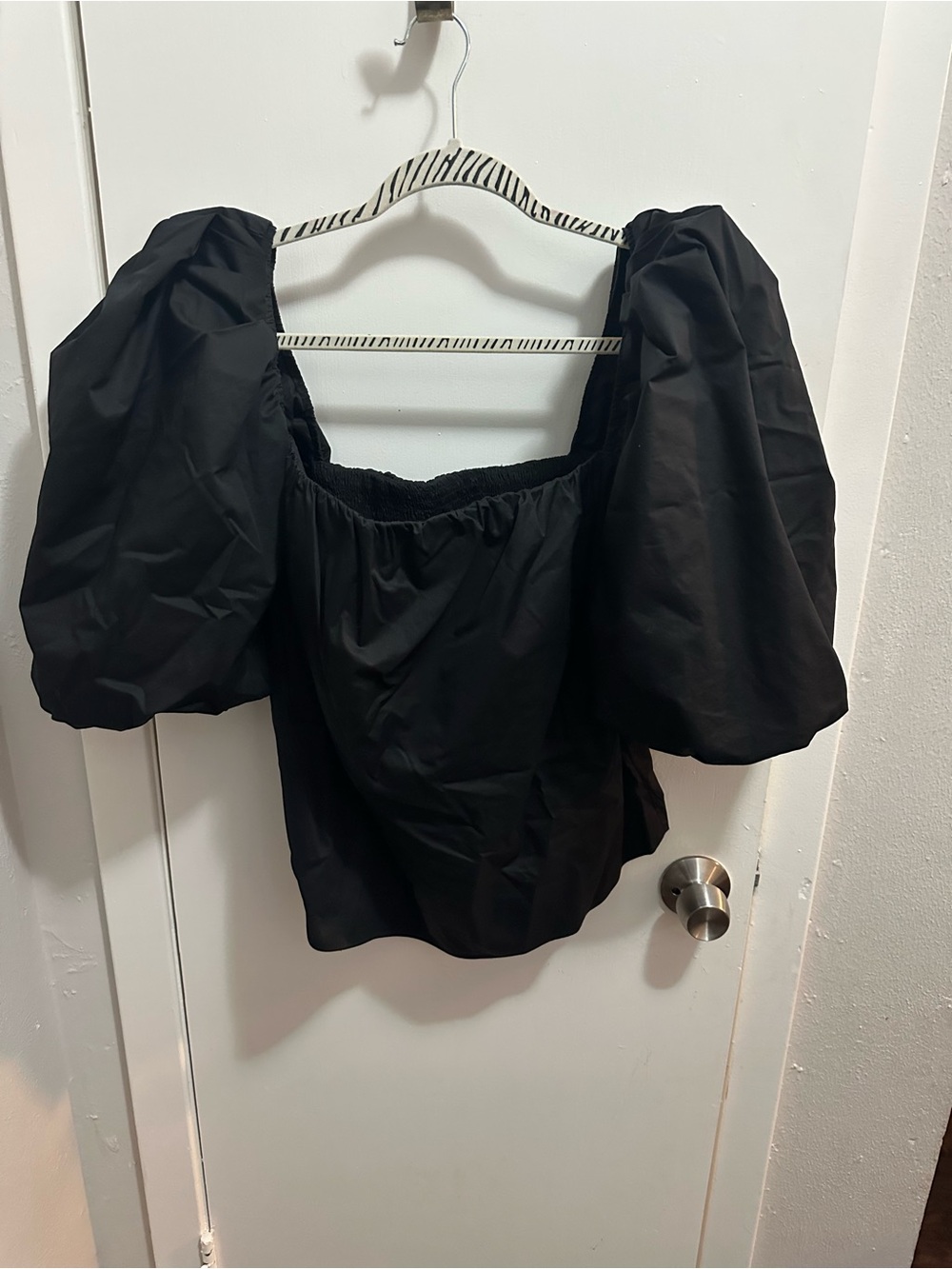 Johanna Ortiz Black Puff Sleeve Square-Neck Top